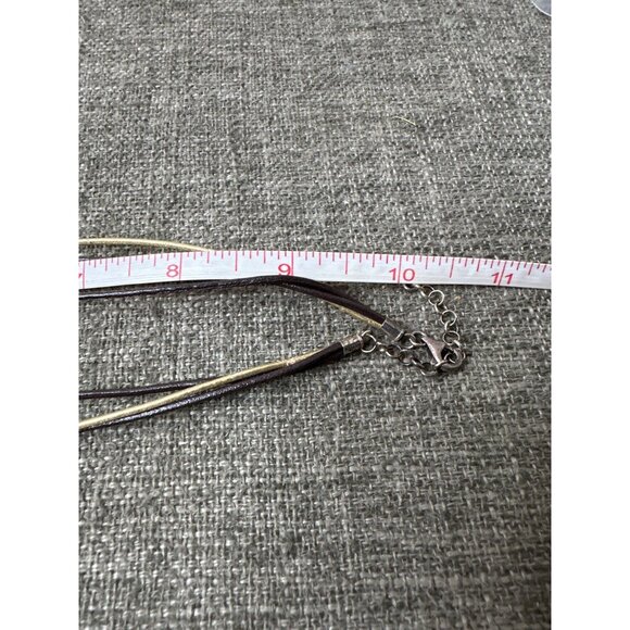 Layered Circle Pendant Necklace With Black Gold Cord & Adjustable Chain - Picture 5 of 6